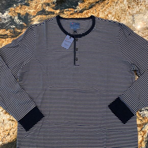 NWT - Lucky Brand Men's Navy and Cream Striped Henley Tee - SIZE XXL - Picture 3 of 9